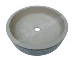 Travertin Classique Beige Vasque Cylindre Plat Strié 2