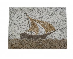 Travertin Tableau Bateau 92x66 cm Mosaïque 2