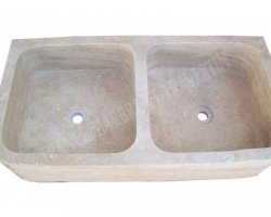 Travertin Beige Évier 2 Bacs 90x46 18 cm Adouci 2
