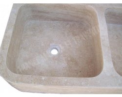 Travertin Beige Évier 2 Bacs 90x46 18 cm Adouci 2