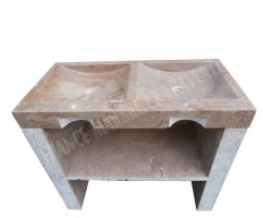 Travertin Noce Évier 100x50 10 cm Meuble 2 Bacs 2