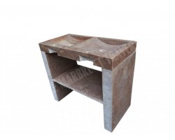 Travertin Noce Évier 100x50 10 cm Meuble 2 Bacs 2