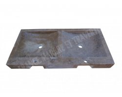 Travertin Noce Évier 2 Bacs 100x50 10 cm Adouci 2