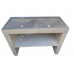 Travertin Beige Évier 120x50 cm Meuble 2 Bacs  2