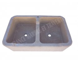 Travertin Beige Évier 2 Bacs 100x65 20 cm Bouchardé 2