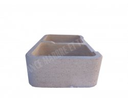Travertin Beige Évier 2 Bacs 100x65 20 cm Bouchardé 2