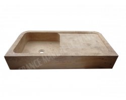 Travertin Noce Évier 1 Bac 90x46 15 cm Adouci 2