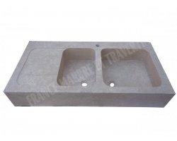 Travertin Beige Évier 2 Bacs 120x60 20 cm Adouci 2