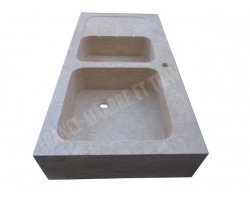 Travertin Beige Évier 2 Bacs 120x60 20 cm Adouci 2