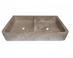 Travertin Noce Évier 2 Bacs 100x60 15 cm Adouci 2
