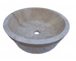 Travertin Beige Vasque Mi- Conique Strié  2