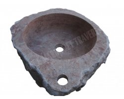 Travertin Rose Vasque Lave Main Angle Éclate  2