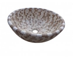 Travertin Beige & Noce Vasque Bol Mosaïque Adouci 2