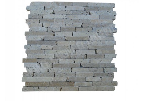 Travertin Beige & Noce Mosaïque Bâtonnet Antique 1