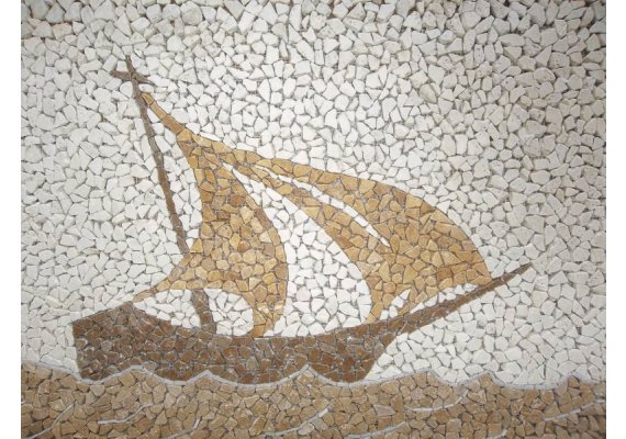 Travertin Tableau Bateau 92x66 cm Mosaïque 1