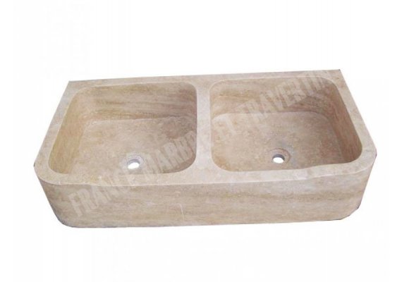 Travertin Beige Évier 2 Bacs 90x46 18 cm Adouci 1