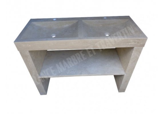 Travertin Beige Évier Meuble 2 Bacs Adouci 1