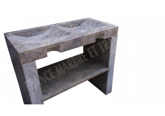 Travertin Silver Evier Meuble 2 Bacs 100x50 10 cm  1