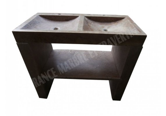 Travertin Noce Évier 100x50 10 cm Meuble 2 Bacs 1