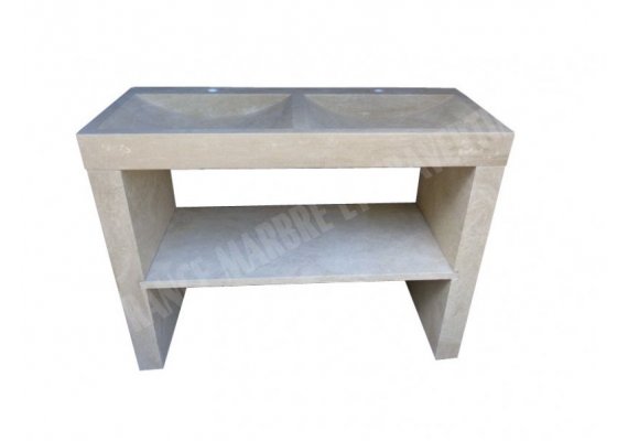 Travertin Beige Évier 120x50 cm Meuble 2 Bacs  1