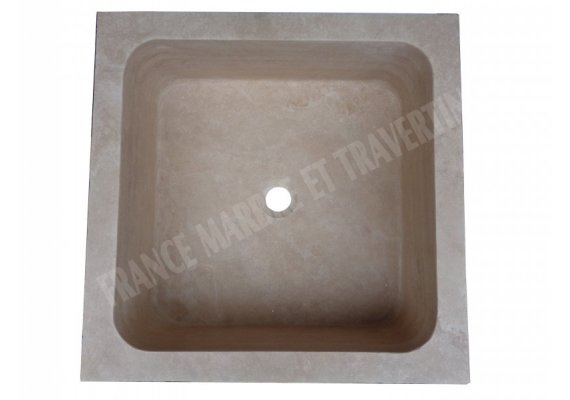 Travertin Beige Évier 1 Bac 50x50 15 cm Adouci 1