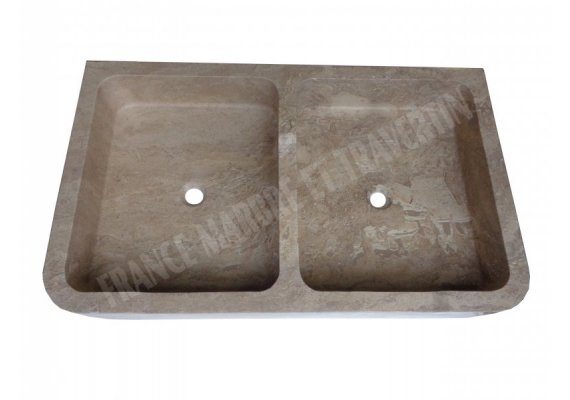 Travertin Noce Évier 2 Bacs 100x60 15 cm Adouci 1
