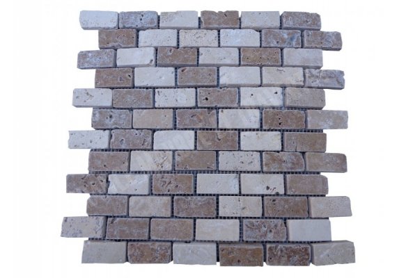 Travertin Beige & Noce Mosaïque 2,3x4,8 cm  1