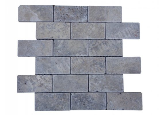 Travertin Silver Mosaïque 4,8x10 cm Antique  1