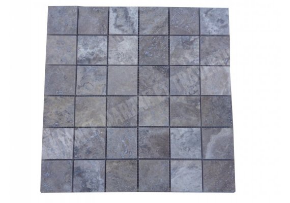 Travertin Silver Mosaïque 4,8x4,8 cm Adouci  1